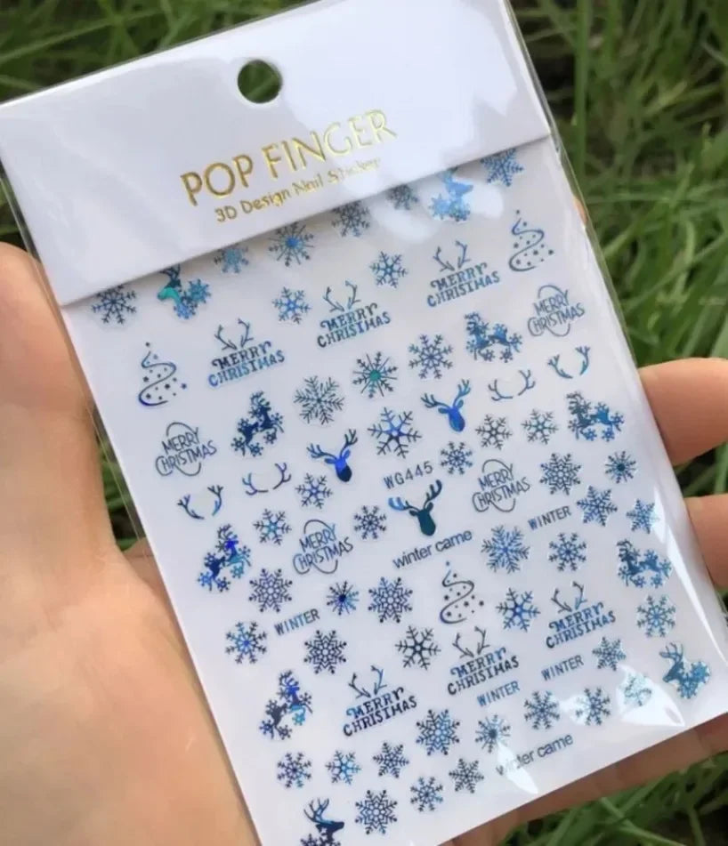 5D White Snowflakes Embossed Nail Art Stickers Winter Charm Decals Self Adhesive Christmas New Year Slider Decoration Manicure