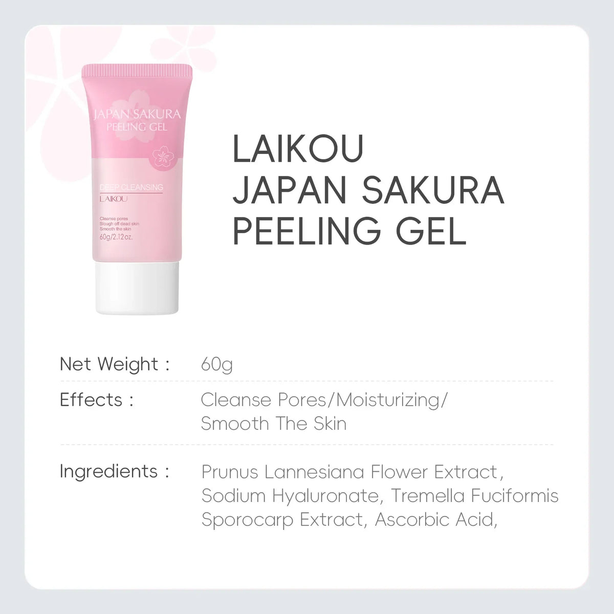 Laikou Japan Sakura Exfoliating Peeling Gel 60g, Gentle Face Body Scrub Deep Clean Remove Dead Skin Hydrating Smooth Skin Care