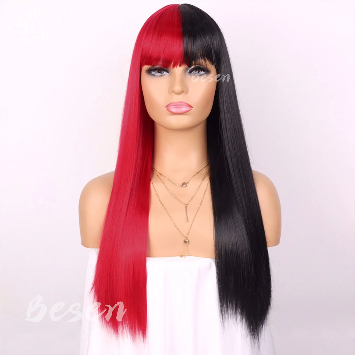 Synthetic Long Straight Wig with Bangs for Women Long Straight Wigs Heat Resistant Natural Looking Wigs for Daily Wear