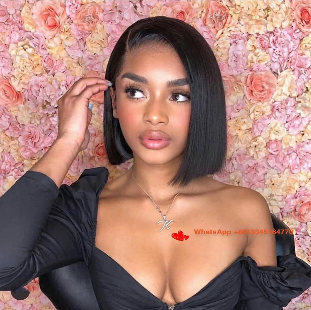 13x6 HD Lace Frontal Short Bob Wig Bone Straight Lace Front Wig Double Drawn Human Hair Wigs Preplucked Real 250 Density Natural Hairline Human Hair Wig 3 Days Delivery