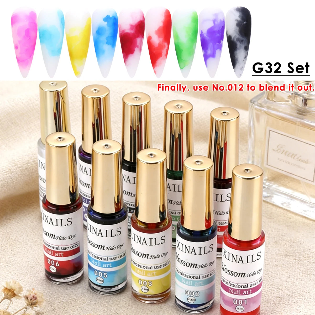 12pcs Watercolor Nail Gel Polish Smudge Blooming Ink Soak Off Varnish Marble Bubble Designer Charm Blossom Flower Manicure Decor