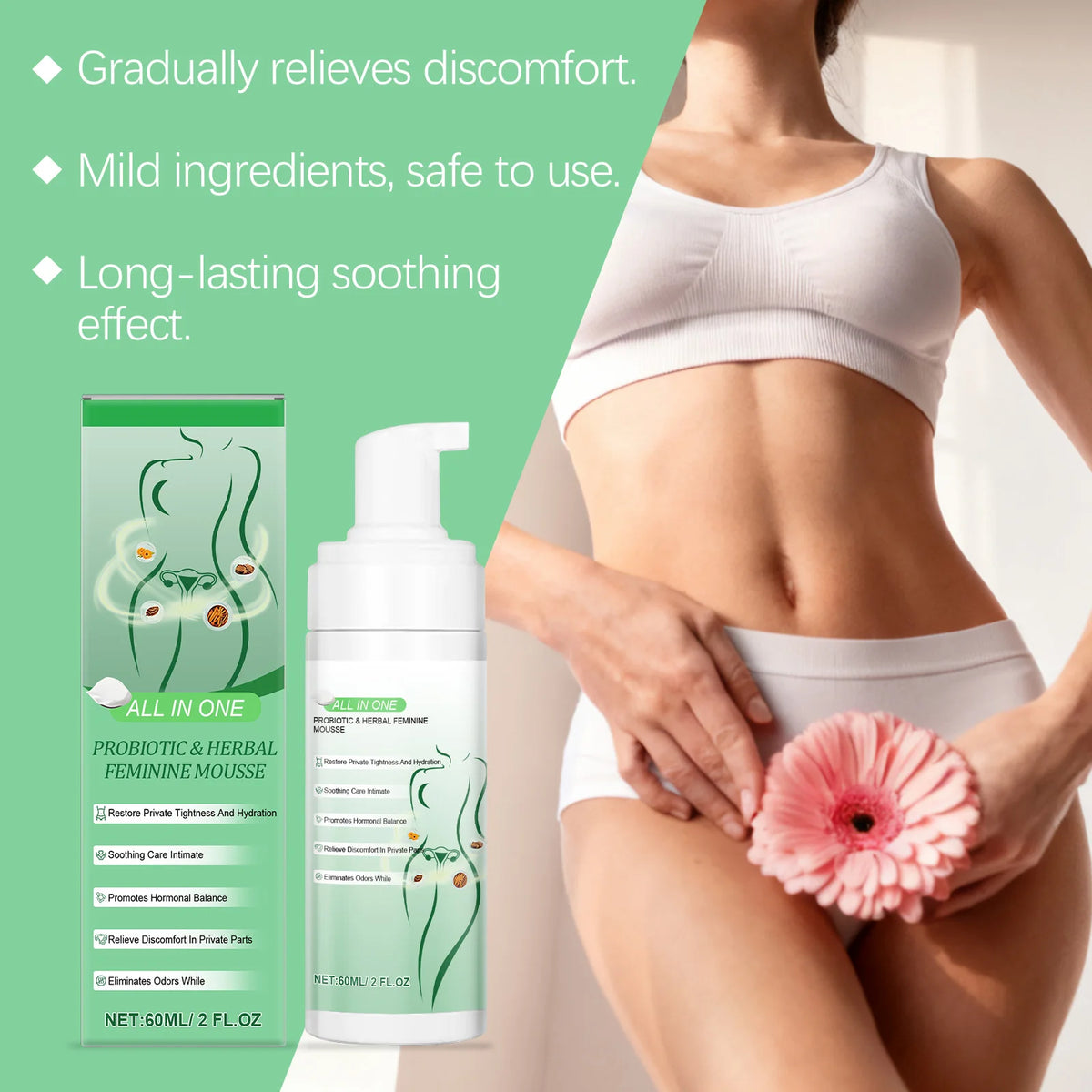 Herbal Women Private Part Care Mousse Gentle Cleanse Reduce Odor Ph Balance Anti-Itching Hydrating Feminine Hygiene Care Product