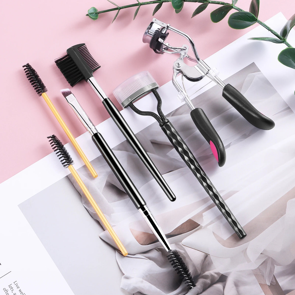 6Pcs Eyelash & Eyebrow Makeup Tools Kit Eyelash Curler Dual End Brow Brush Lash Comb Spoolie Applicator