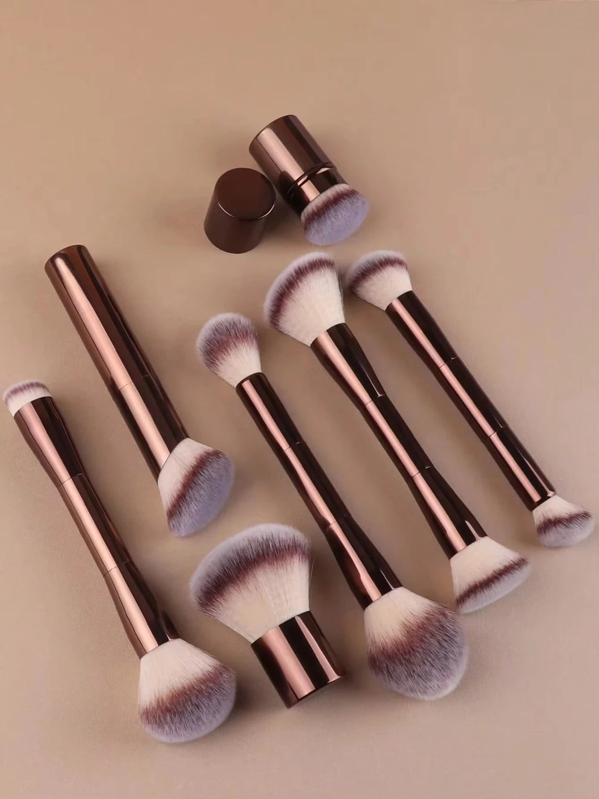 22-piece professional makeup tool set, including a velvet storage bag, 20 soft long aluminum tube  brushes + 2 powder puff