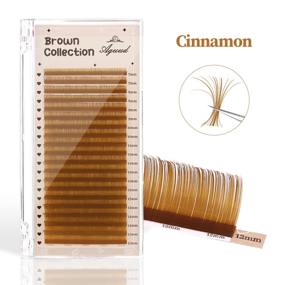 AGUUD Brown Classic Individual Eyelashes Russian Volume Lashes Colorful Premium 20Rows Cashmere Soft Dark Brown Lash Extensions