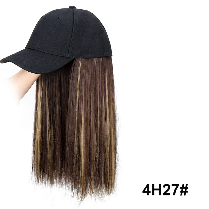18Inch Synthetic Long Straight Hair Extension Baseball Cap  Adjustable Black Blonde Hairpiece Fashion Hat Wig