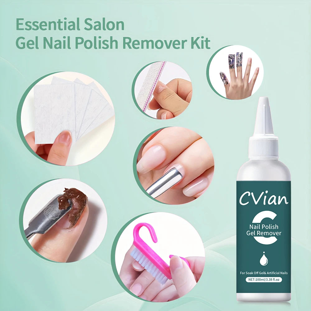 Gel Nail Polish Remover Kit, 100ml/3.3oz Soak-Off Gel Nail Polish Remover - Effectively and Easily Removes Gel Nail Polish