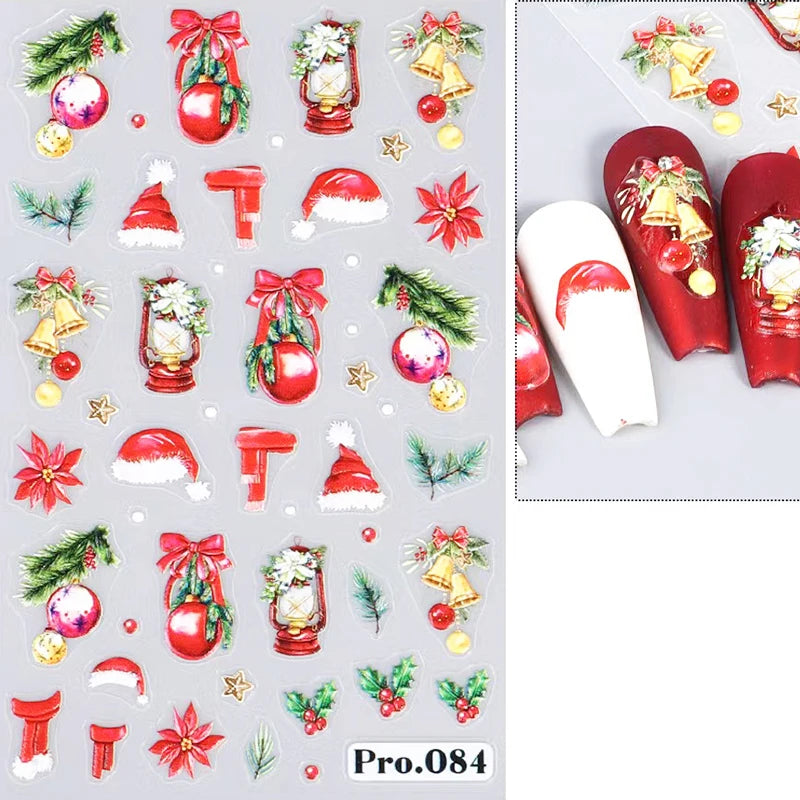 5D White Snowflakes Embossed Nail Art Stickers Winter Charm Decals Self Adhesive Christmas New Year Slider Decoration Manicure