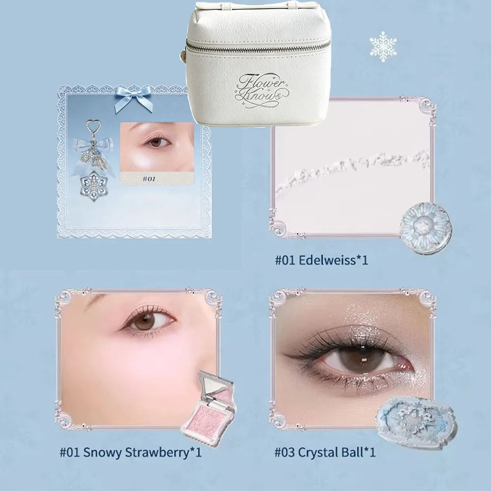 Flower Knows Snow Ballet Makeup Christmas Gift Set Eyeshadow,Blush,Lip Glaze Setting Powder with Cosmetic Bag Beauty Kit