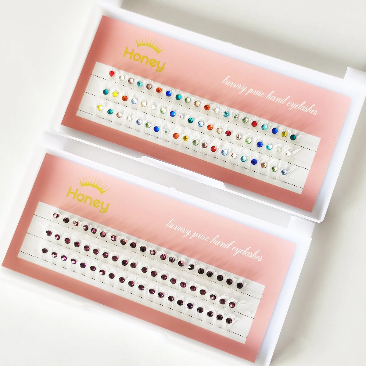 Honey DIY Christmas Eyelash White Eyelashes With Colored Diamonds Mega 40P Fluffy Thick Lashes