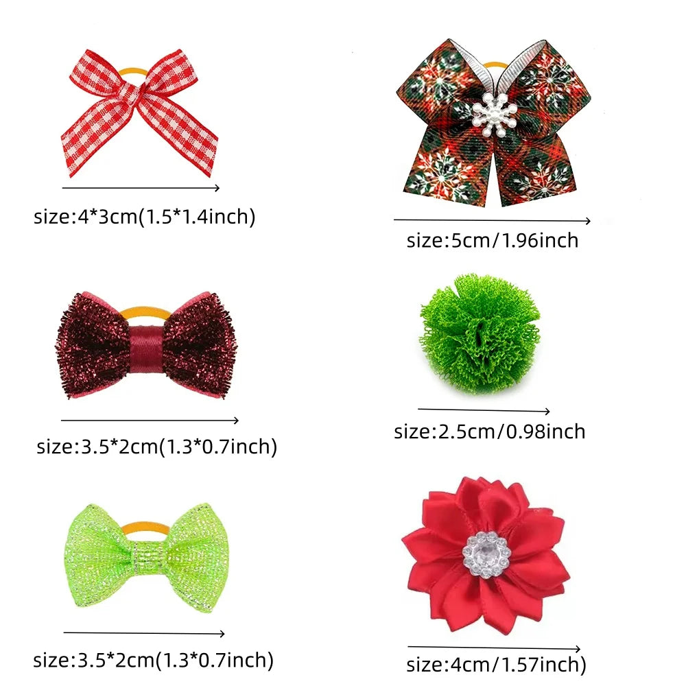 50pcs Christmas Small Dog Grooming Bows Xmas Style Pet Puppy Hair Bows Rubber Bands Dog Hair Accessories Pet Supplies for Dogs
