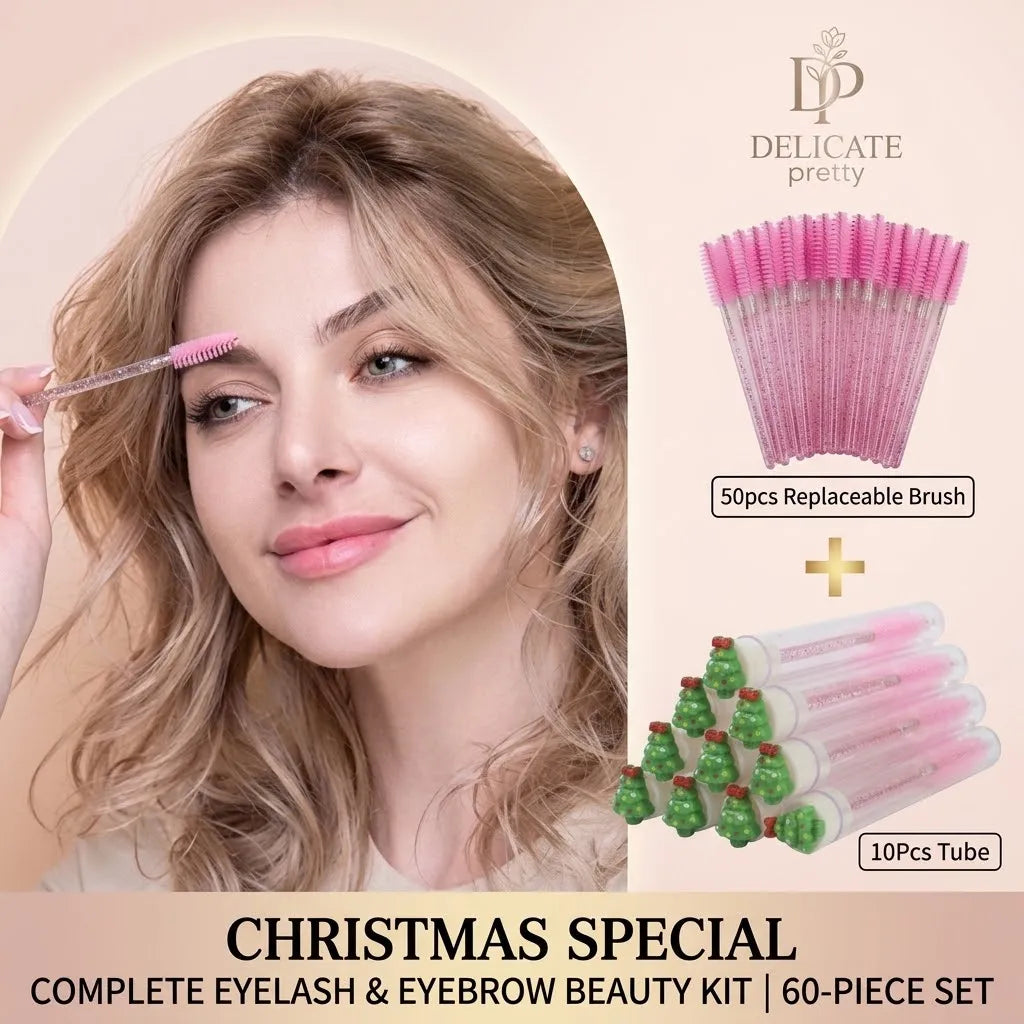 10PCS Christmas Mascara Wand in Tube with 50pcs Nylon Bristles for Eyelash Extension and Replacement Eyelash Brush Eyelash Comb