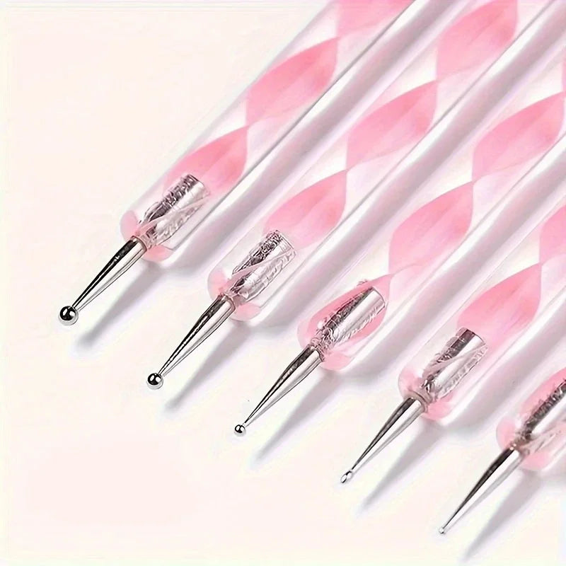 5pcs/Set Dual-end Nail Silicone Brushes Nail Art Dotting Pens Gel Polishable Carving Drawing Painting Tip Tools Nail Styling Pen
