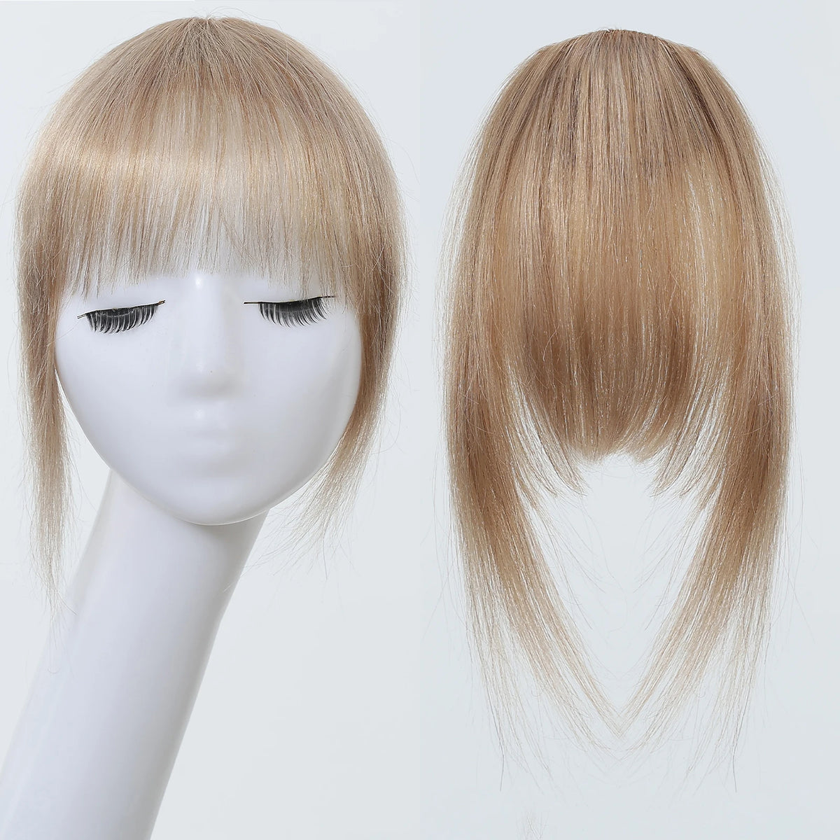 100% Human Hair Bangs Blonde Brown Wispy Bang Hair Clip in Bangs Fringe with Temples Hairpiece for Women Clip on Air Bang 4.5in