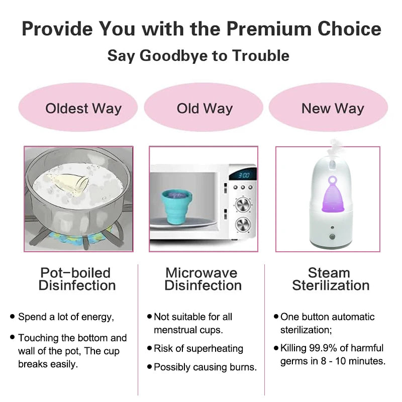 Certified Cup Kit Steam Sterilizer Applicator Reusable Soft Silicone Lady Cup Sterilization Women Health Care Feminine Hygiene