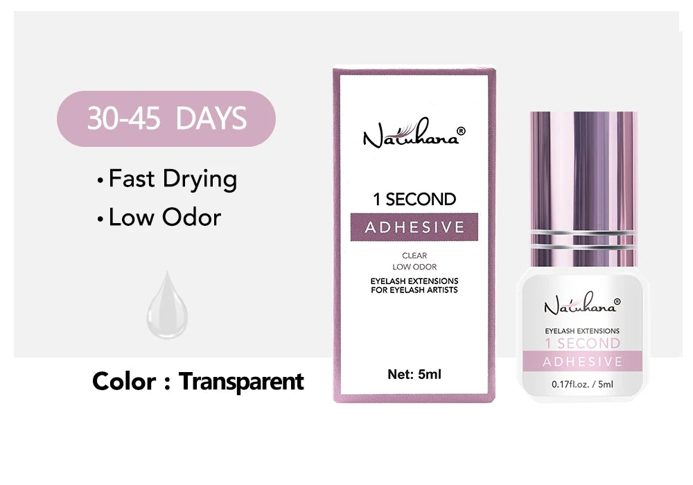 NATUHANA 5ml 1 Second Fast Drying Strong False Eye Lash Extension Glue Adhesive Retention 5-7 Weeks Low Smell Mink Eyelash Glue