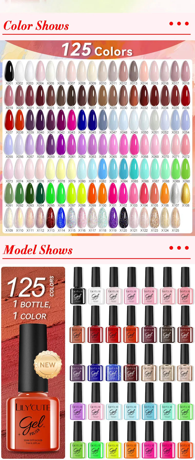 LILYCUTE Spring Summer 7ml Nail Gel Polish Long Lasting 125 Colors Soak Off UV Gel For Women French DIY Nail Art Supply