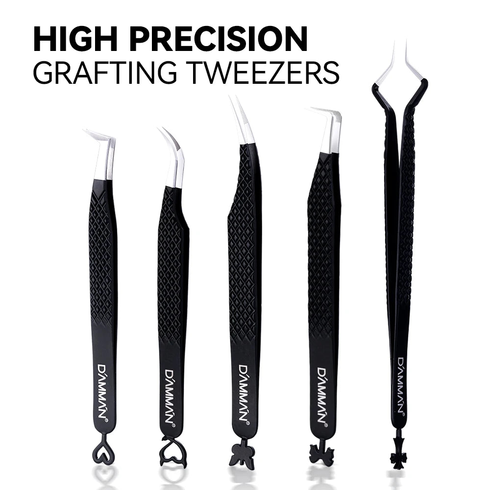DAMMAN Fiber Tip Lash Extensions Tweezers Professional Eyelash Tweezers Anti-slip Lash Tweezers Eyelash Extension Supplies