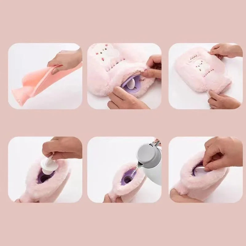 Water Injection Hot Water Bag Thickened Explosion-proof Hot Compress Warm Stomach Warm Water Bag Cute Plush Warm Water Treasure
