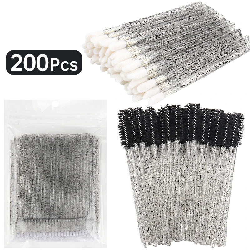 200pc Makeup Brush Set Eyelash Extension Microbush Lipstick Mascara Wands Applicator Eyebrow Comb Beauty Supplies Cosmetics Tool