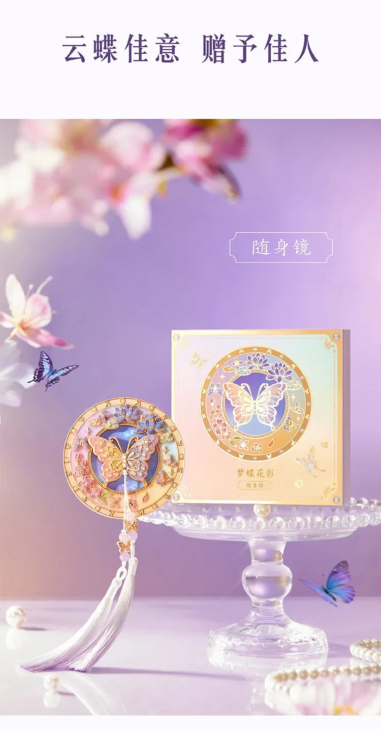 Dream Butterfly Luminous Pocket Makeup Mirrors Floral Butterfly Engraved Design,Portable Folding Mirror Birthday Gift