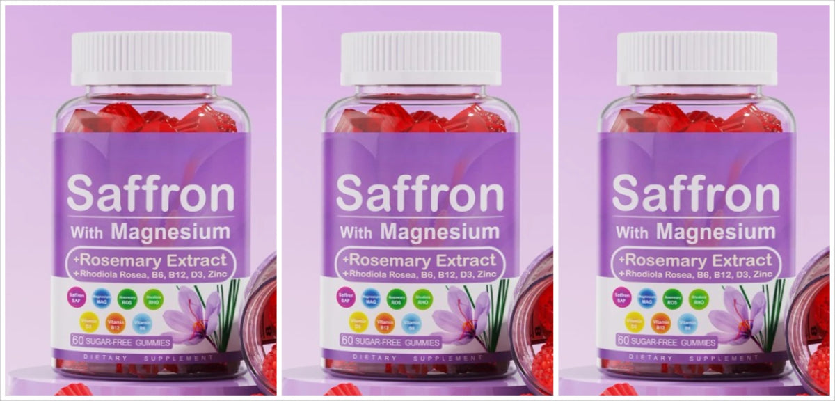 Saffron Gummies with Magnesium Glycinate, Rhodiola & Rosemary for Mood, Sleep & Focus Support, Sugar-Free 60 Count