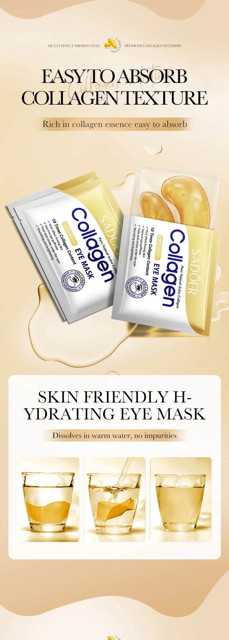 Collagen Eye Mask Firming Lifting Eye Patches Anti Dark Circles Eye Bags Fade Fine Lines Hyaluronic Acid Moisturizing Skin Care