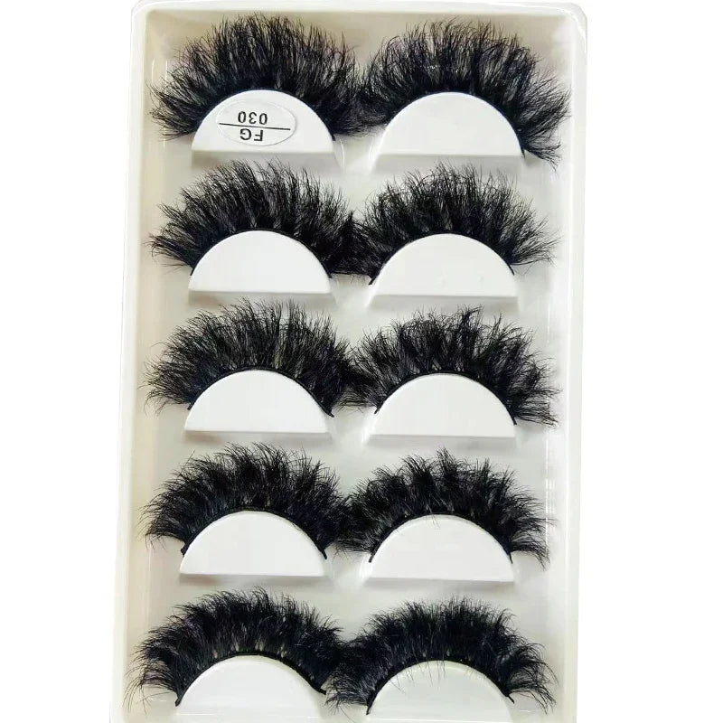 HBZGTLAD 5Pairs Handmade Mink Lashes Short False Eyelashes Dense Natural Long Messy Eye Lashes Reusable Stage Makeup Eyelashes
