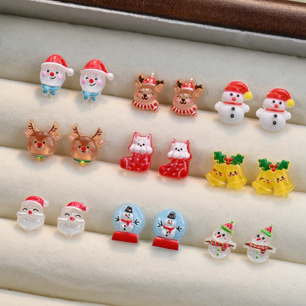 50Pcs/Lot 3D Cute Christmas Nail Art Decoration Kawaii Santa Claus Elk Snowman Rhinestones Flat Back Resin Xmas Manicure Parts