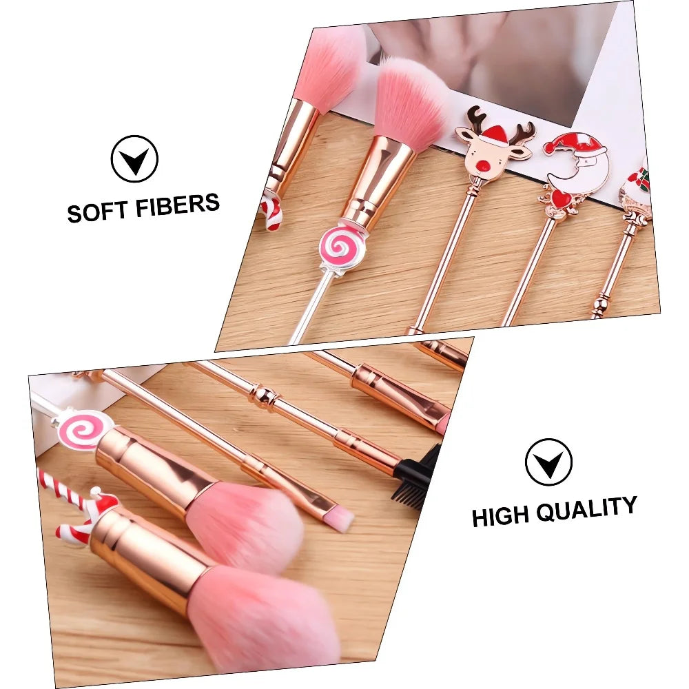 5/6-Piece Christmas Makeup Brush Set - Holiday Gift | Cute Santa Reindeer Christmas Tree Candy Cartoon Brushes