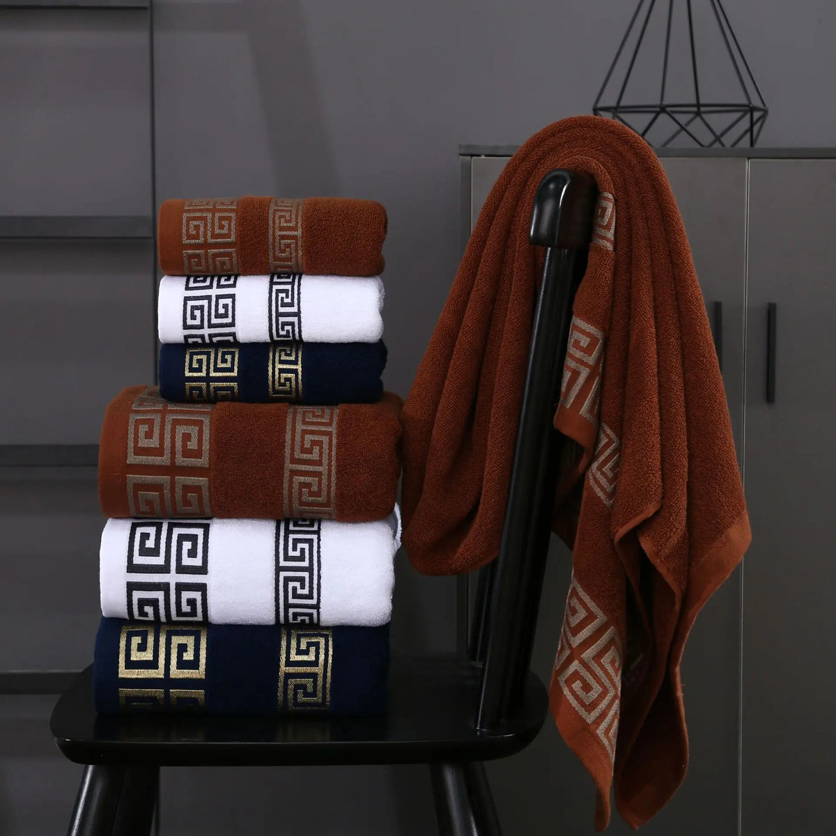 Cotton Towel Set 1/2/3PCS 34x74cm Face Hand Hair Towels & 70x140cm Big Bath Towel Cover - Absorbent Home Towels White Blue Cream