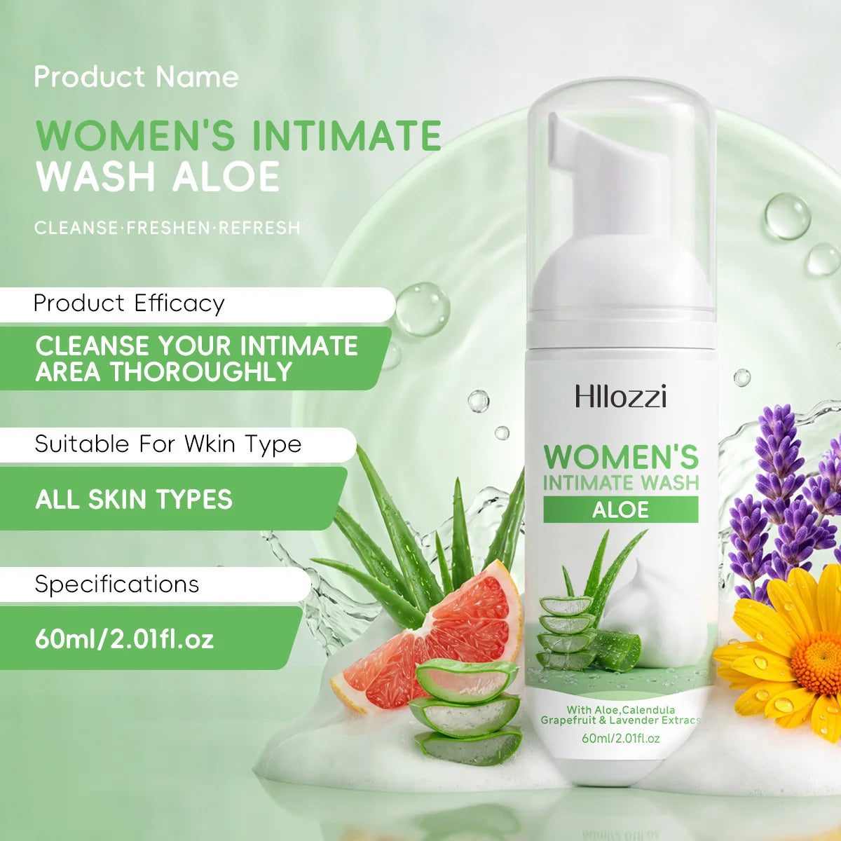 WOMEN'S INTIMATE WASH ALOE: Superior Odor Control, All-Day Freshness & Gentle Daily Grooming Care. Designed for Peak Hygiene.