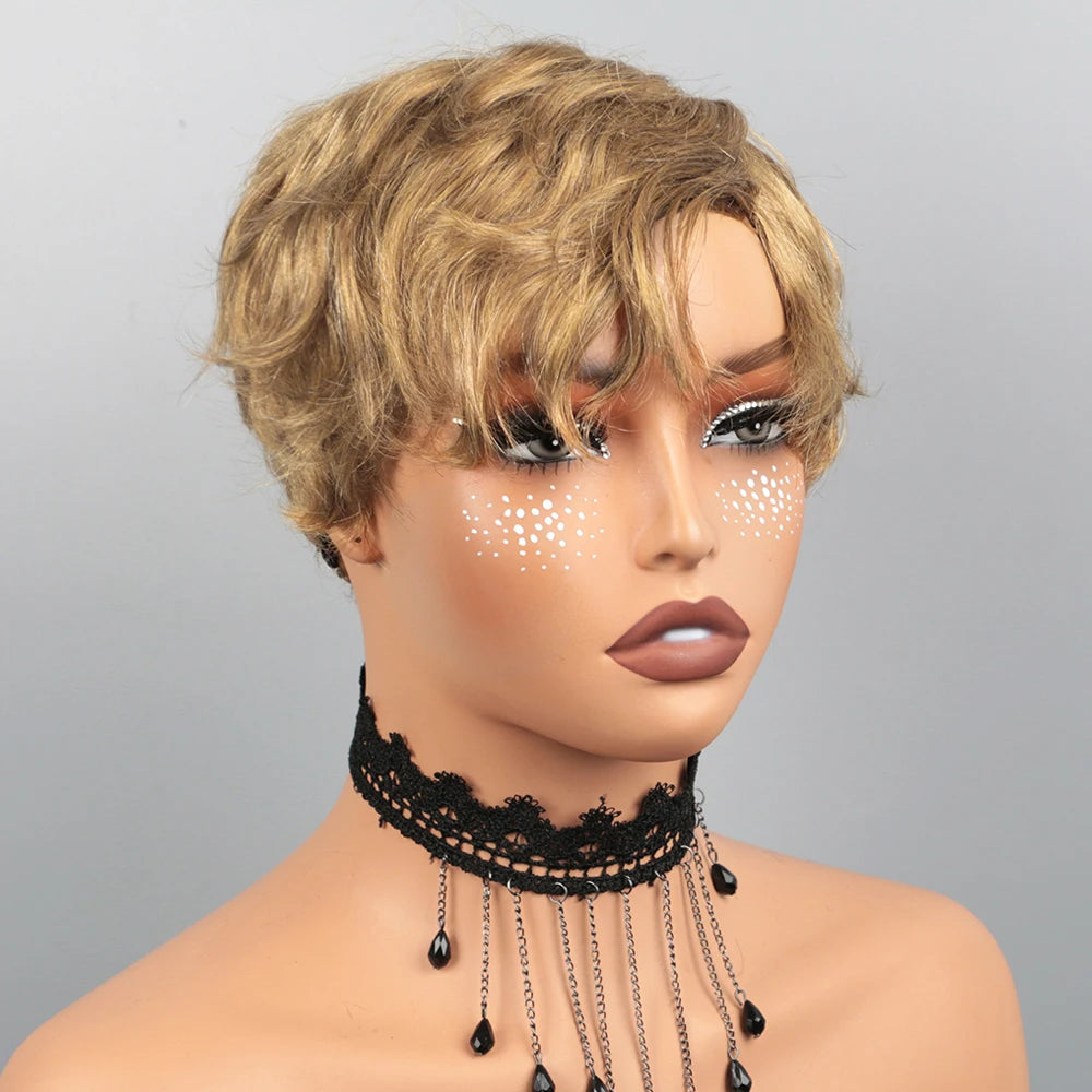 Short Bob Wig Pixie Cut Wig Human Hair Wig For Black Women Short Layered Pixie Cut Wigs Glueless Wig No Lace Full Machine Made