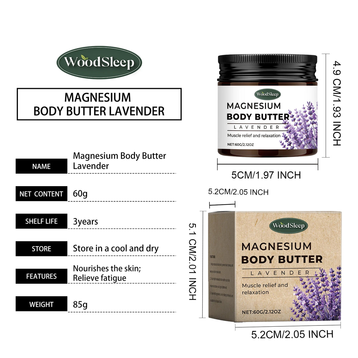Magnesium Body Cream with Lavender Butter Lotion Relax Muscles Moisturizing Skin Relieving Dryness Smoothing Skin Care Product