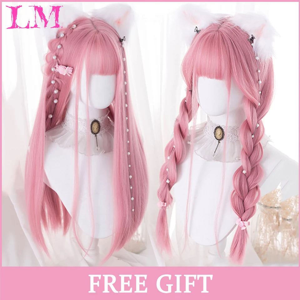 LM Light Blonde Wave Hair Wig Synthetic Long Wavy Wigs with Bangs for Women Cosplay Natural High Temperature Fiber