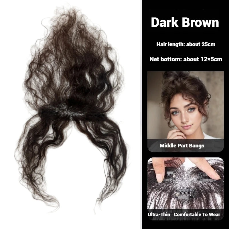 100% Human Hair Curly Bangs Toppers for Women Breathable Lace Base with Clips Curl Baby Hair Fringe Hairpiece for Thinning Hair