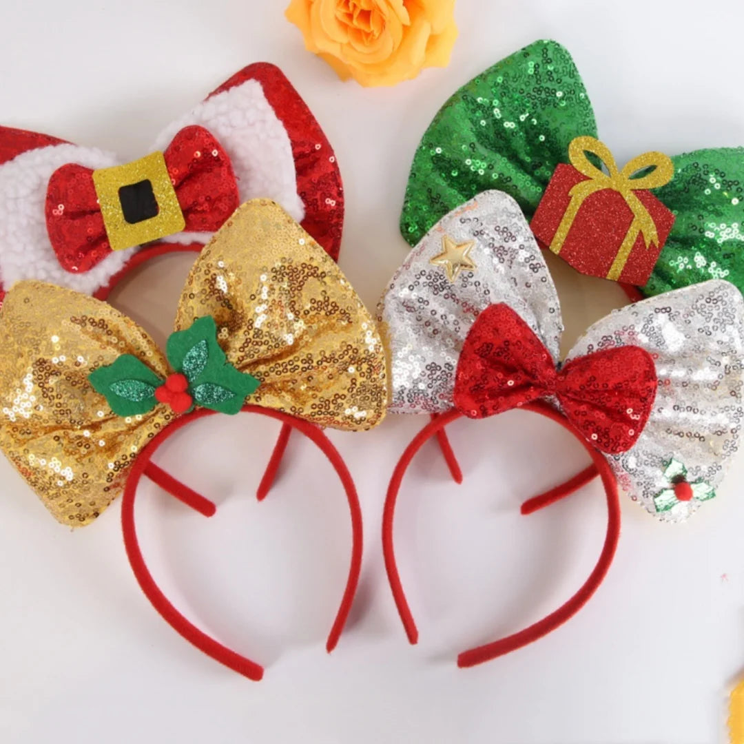 New Christmas Headband Sequins Bow Tie Hair Band Children's Hair Accessories Holiday Gift Dress Headwear Party Supplies