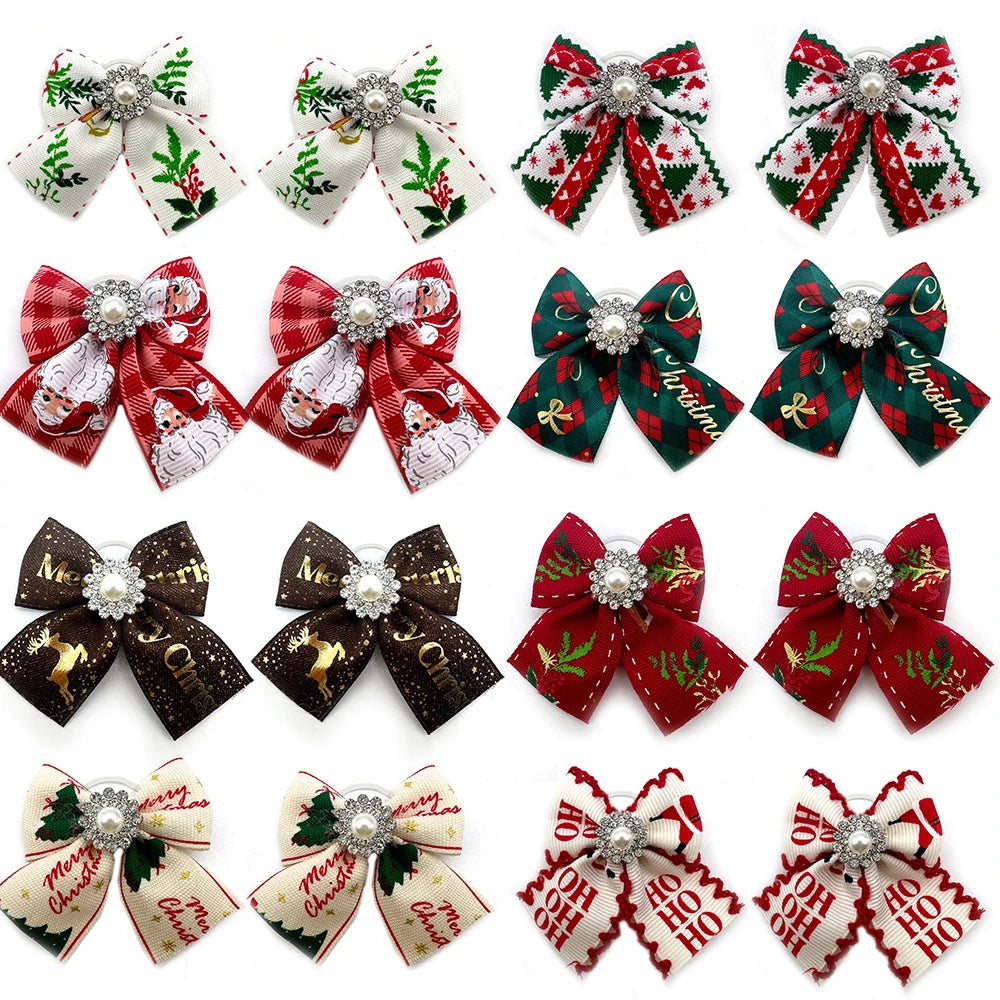 50pcs Christmas Small Doggy Hair Bows Exquisite Pet Hair Bows Rubber Bands Dog Hair Bows Dog Grooming Accessories Pet Supplies
