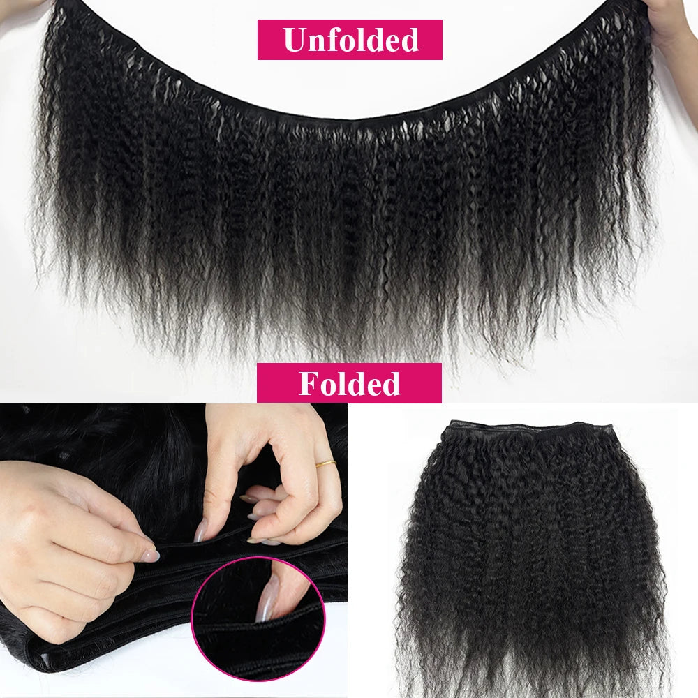Kinky Straight Human Hair Bundles Brazilian Yaki Straight Hair Extension Virgin Human Hair Weave 1/3/4 Bundle For Quicky Weaving