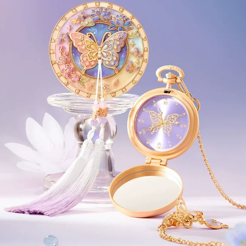Dream Butterfly Luminous Pocket Makeup Mirrors Floral Butterfly Engraved Design,Portable Folding Mirror Birthday Gift