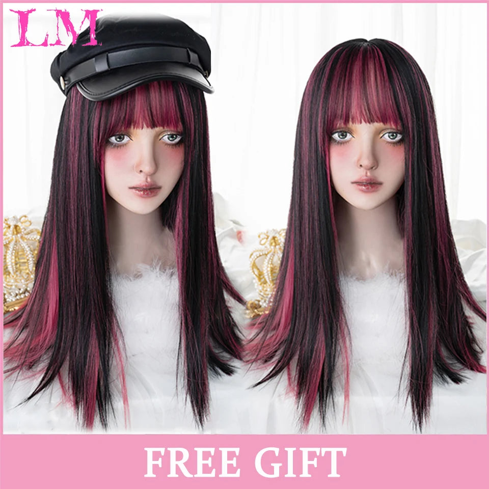 LM Light Blonde Wave Hair Wig Synthetic Long Wavy Wigs with Bangs for Women Cosplay Natural High Temperature Fiber