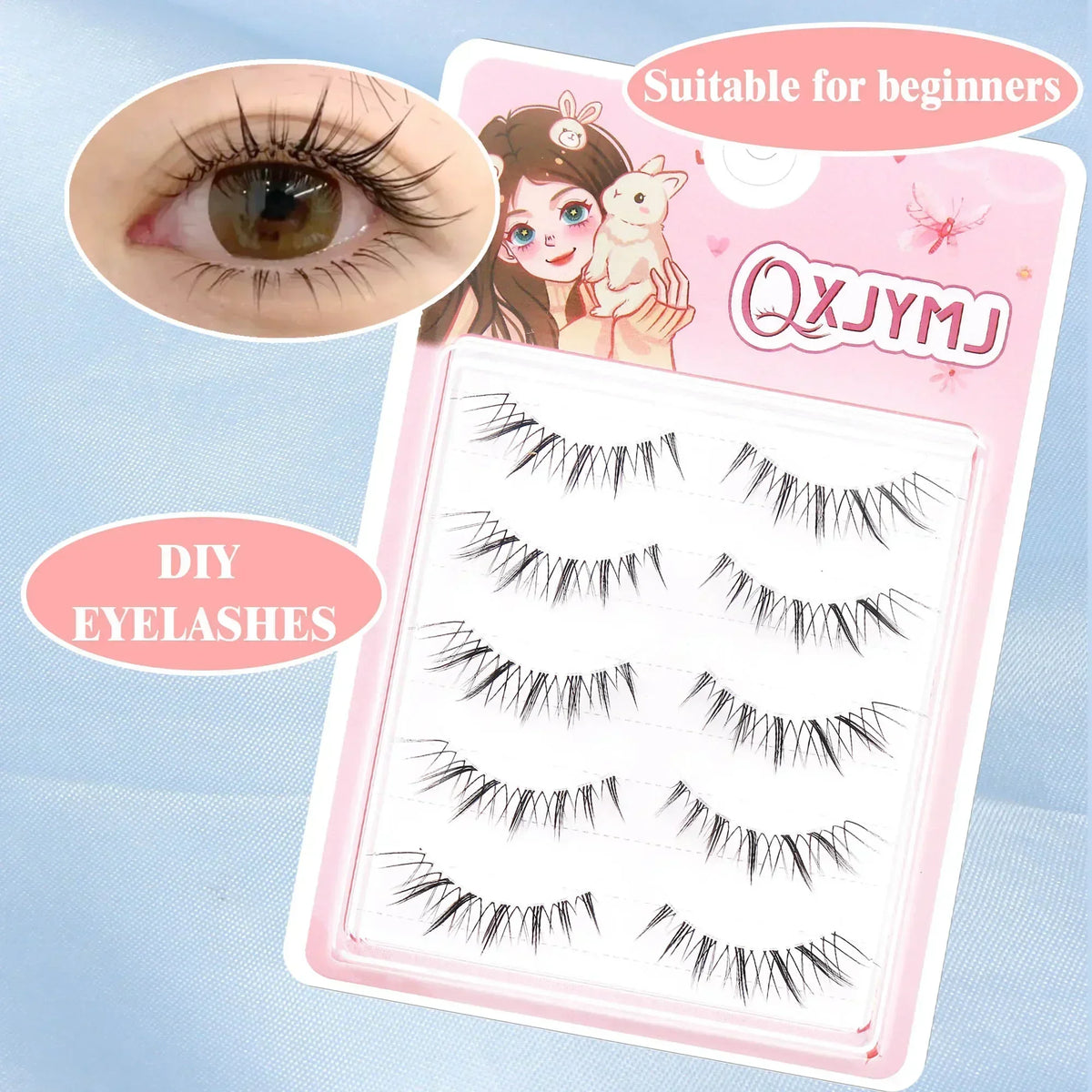 Individual Lash Clusters Natural Fluffy Wispy False Eyelashes Set Cute Cartoon Packaging Perfect Christmas Small Gift