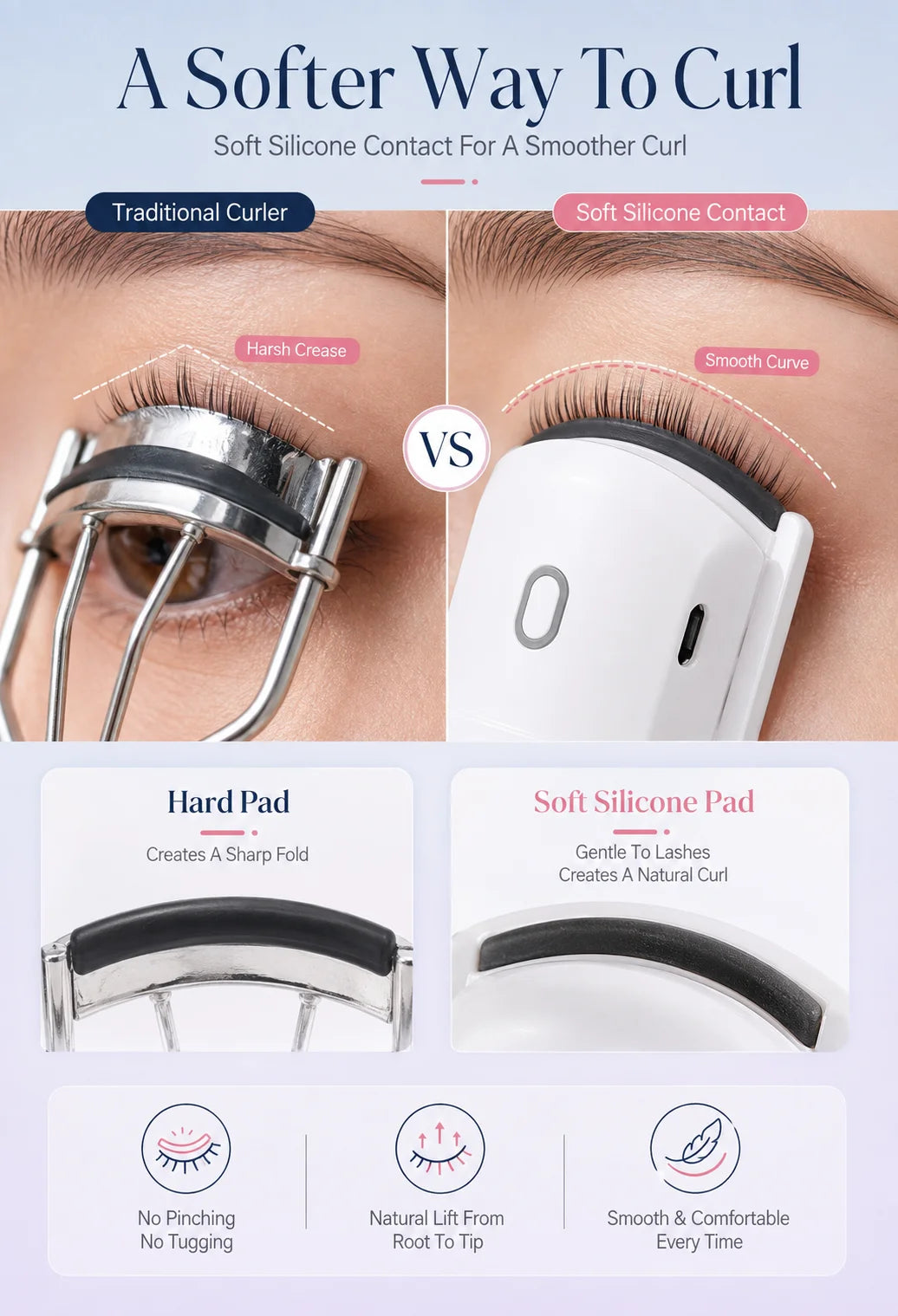 Electric Eyelash Curler Heated Eyelash Curler Rechargeable Eyelash Curler Dual Temperature Fast Heating Portable Makeup Tool