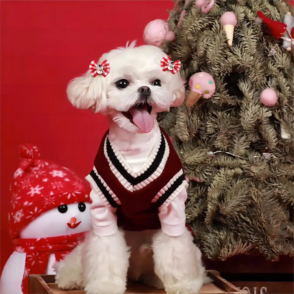 10/20 Pcs Christmas Pet Dog Bow Decoration Cat And Dog Hair Red And Green Bow Rubber Band Pet Grooming Head Flower Accessories