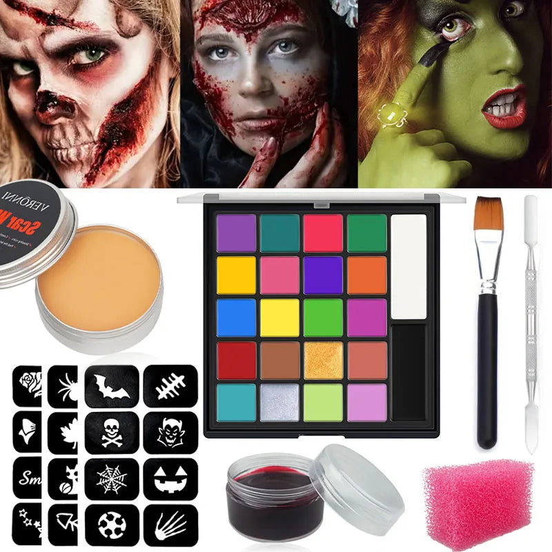 22 Color Face Body Painting Kit for Kids Adults,Face Paint Makeup Palette with Brush,Halloween Carnival Artist Cosplay Art Party