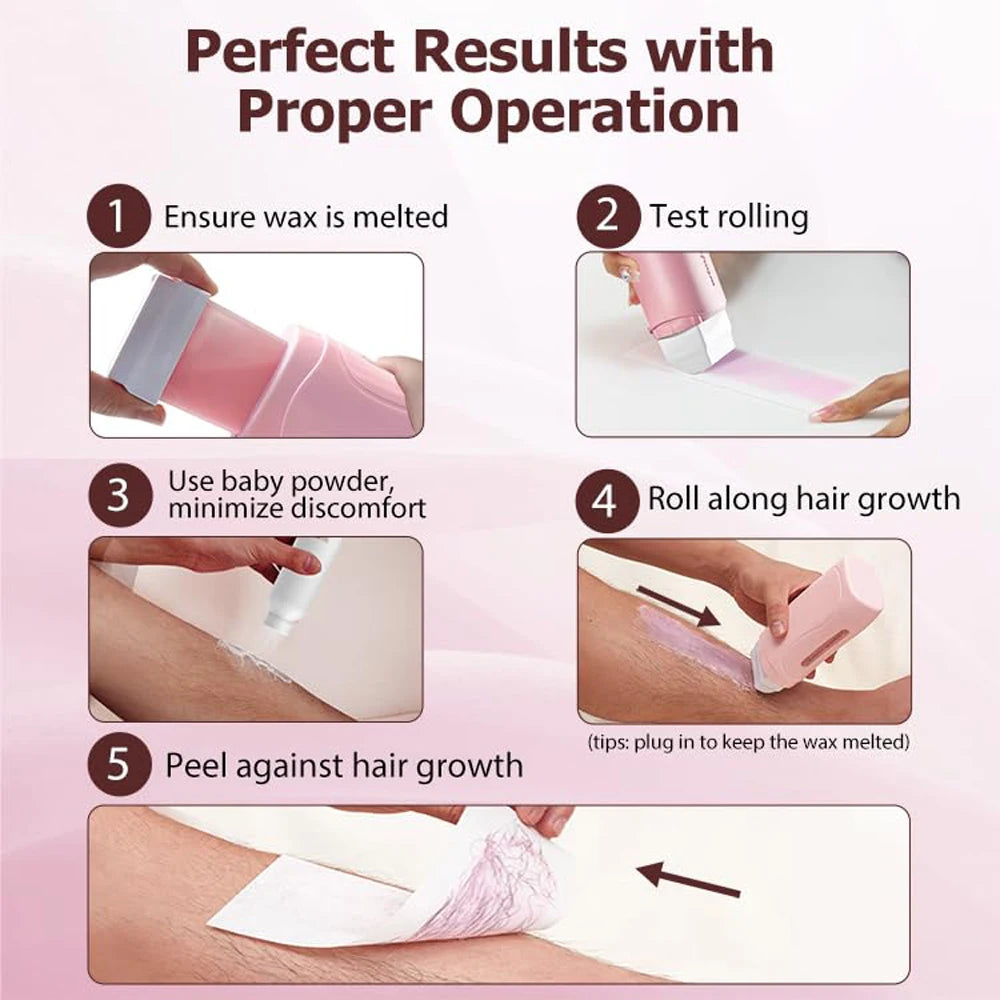 Roll On Waxing Kit With Wax Cartridges and Wax Strips 3 in 1 Soft Wax Heater Kit Hair Removal Wax Paper Waxing Kits Warmer