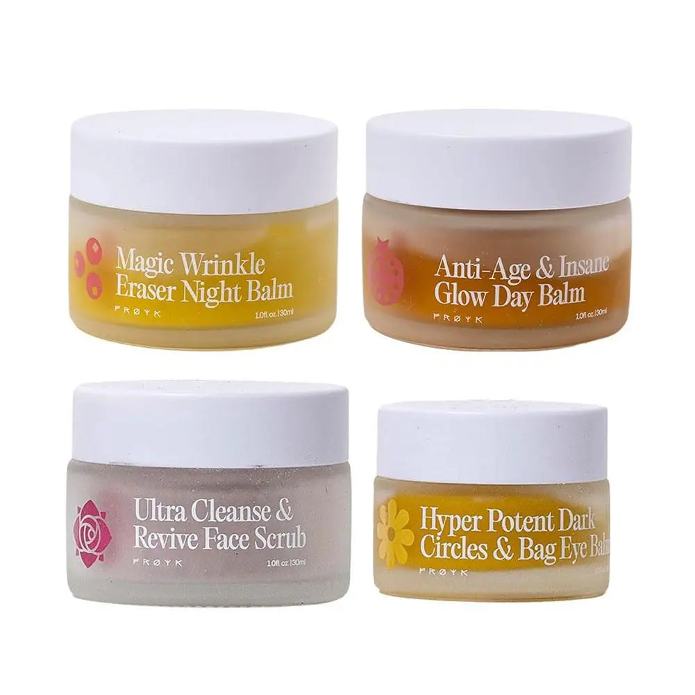 Froya Organics The Complete System For Mature Women's Skin Set Magic Wrinkle Eraser Night Balm Insane Glow Day Brand Cream Set