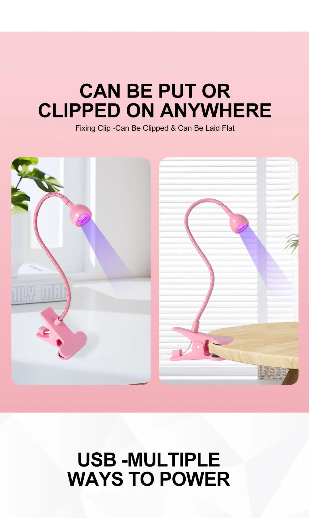 UV LED Light for Nails Polish Drying Lamp 360 Flexible Clip-on Desk Clip Mini USB Portable Nail Dryer Manicure Salon Tools