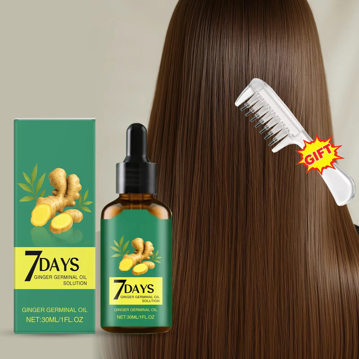 7 Days Fast Ginger Hair Growth Serum Prevent Hair Loss Scalp Treatment Thicker Longer Hair for Accelerate Growth