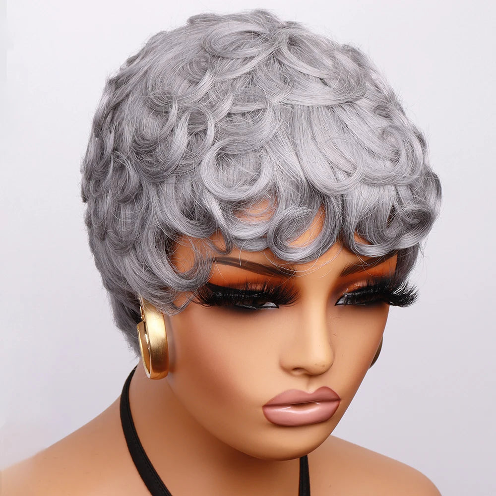 Blonde Curly Pixie Cut Wigs Short Colorful Human Hair Wigs For Black Women Brazilian Hair Full Machine Made Glueless Wigs 150%